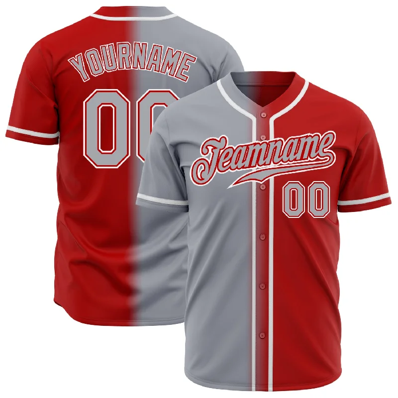 Baseball Jersey For Marketing-Custom Red Gray-White Authentic Gradient Fashion Baseball Jersey