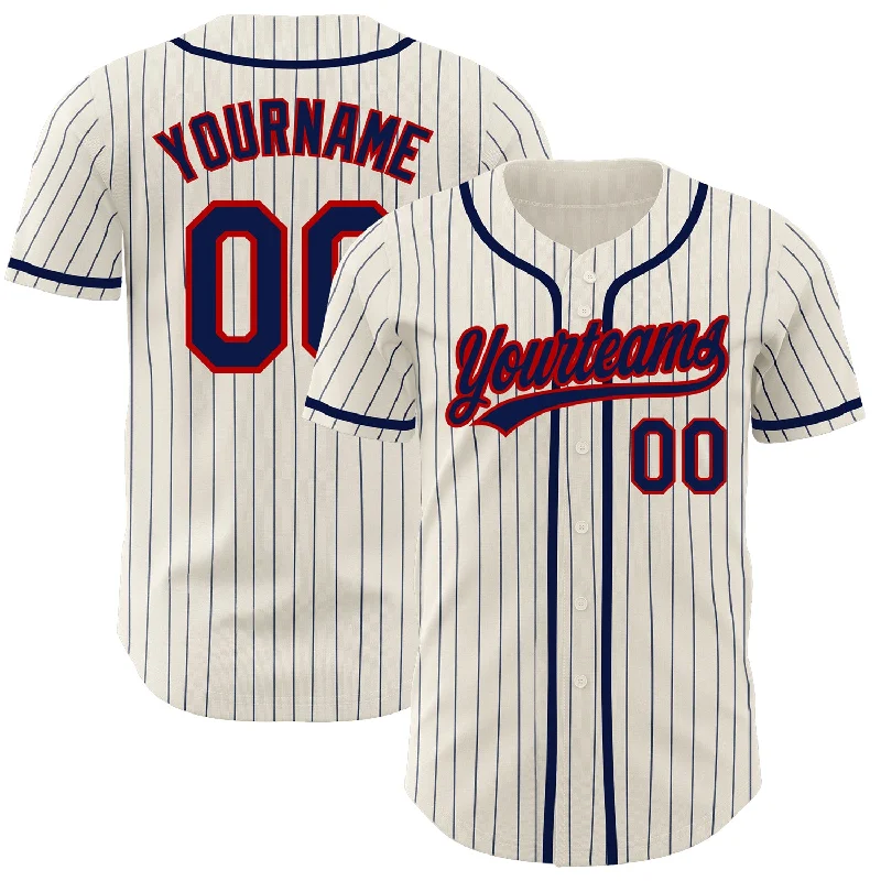 Baseball Jersey For Club Teams-Custom Cream Navy Pinstripe Navy-Red Authentic Baseball Jersey