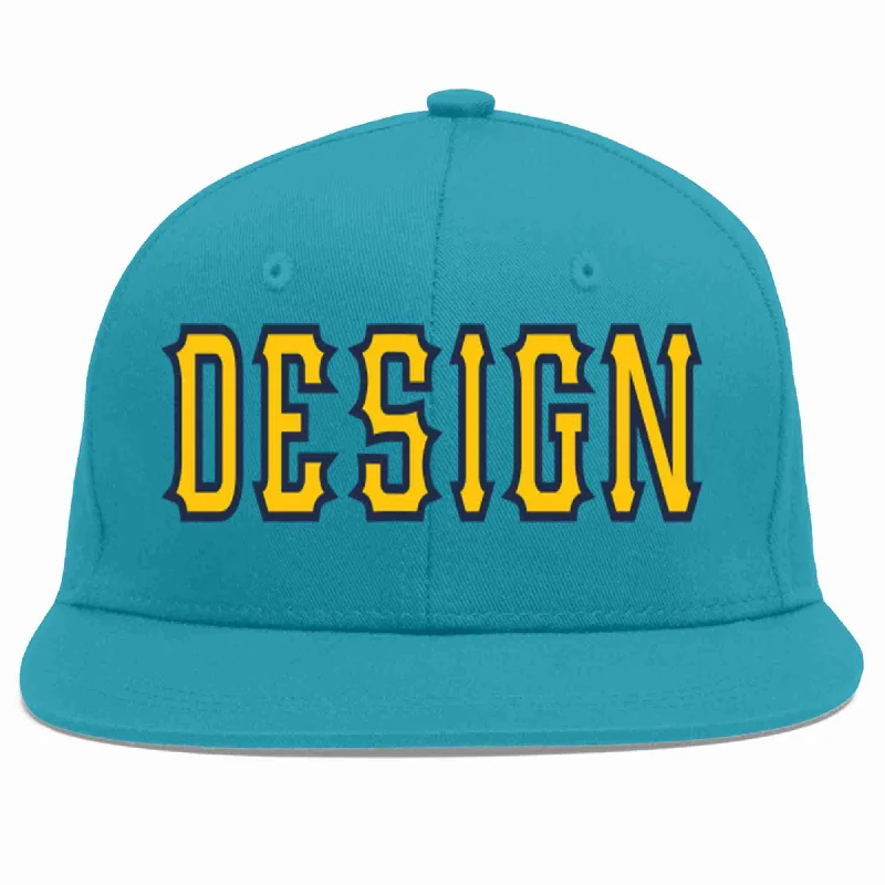 Baseball Cap With Adjustable Strap-Custom Aqua Gold-Navy Flat Eaves Sport Baseball Cap Design for Men/Women/Youth