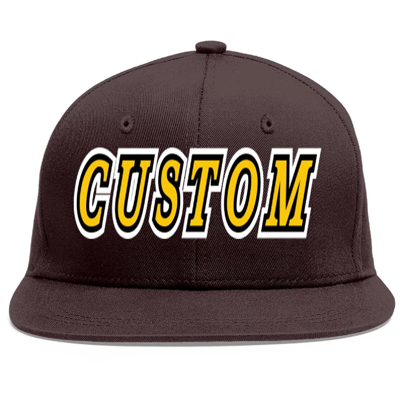 Baseball Cap With Initials-Custom Brown Gold-Black Flat Eaves Sport Baseball Cap