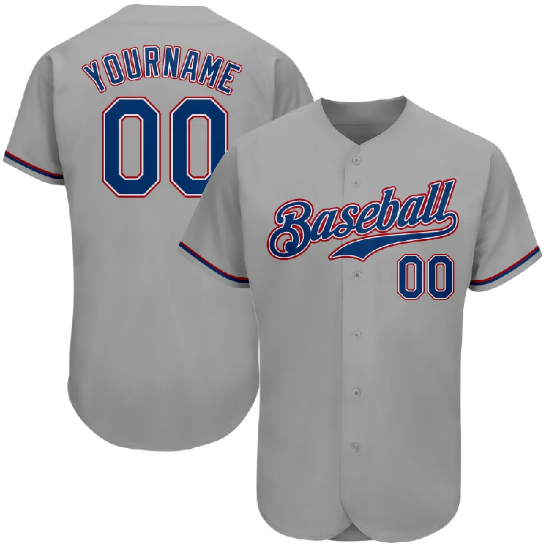 Baseball Jersey For Birthdays-Custom Gray Royal-Red Authentic Baseball Jersey