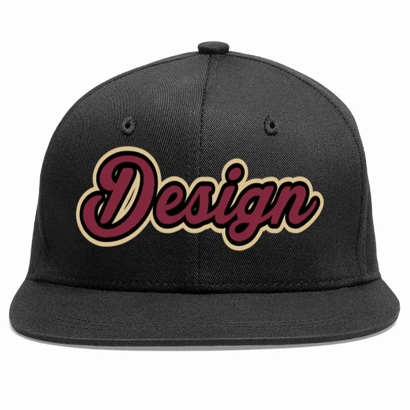 Baseball Cap For Athletic Apparel-Custom Black Crimson-Black Flat Eaves Sport Baseball Cap Design for Men/Women/Youth