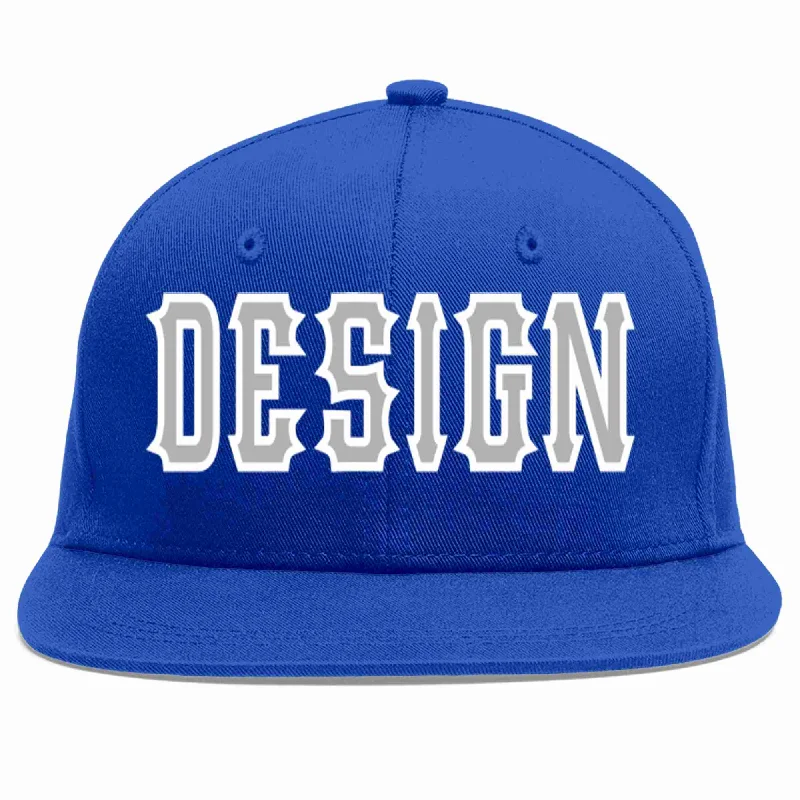 Baseball Cap For Custom Street Style-Custom Royal Gray-White Flat Eaves Sport Baseball Cap Design for Men/Women/Youth