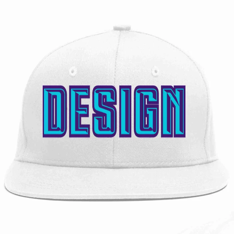 Baseball Cap For Custom Apparel Designs-Custom White Light Blue-purple Flat Eaves Sport Baseball Cap Design for Men/Women/Youth