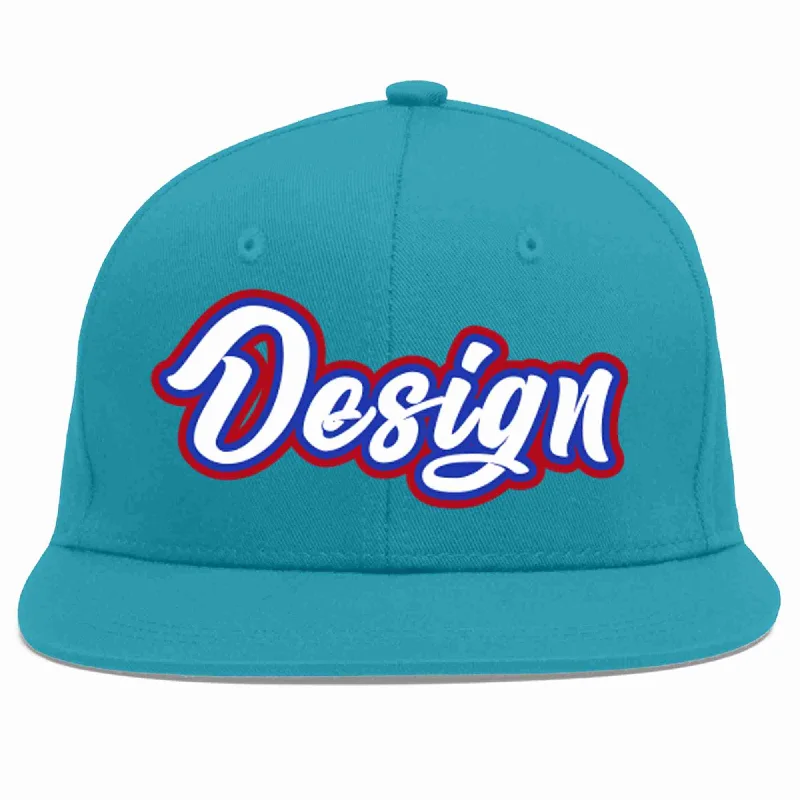 Embroidered Baseball Cap-Custom Aqua White-Royal Flat Eaves Sport Baseball Cap Design for Men/Women/Youth