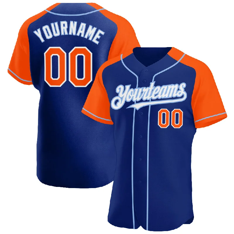 Baseball Jersey For Baseball Uniforms-Custom Royal Orange-Light Blue Authentic Raglan Sleeves Baseball Jersey