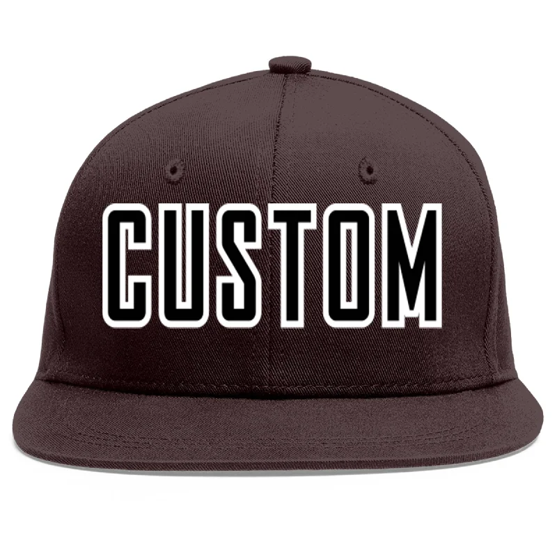 Baseball Cap With Vintage Design-Custom Brown Black-White Flat Eaves Sport Baseball Cap