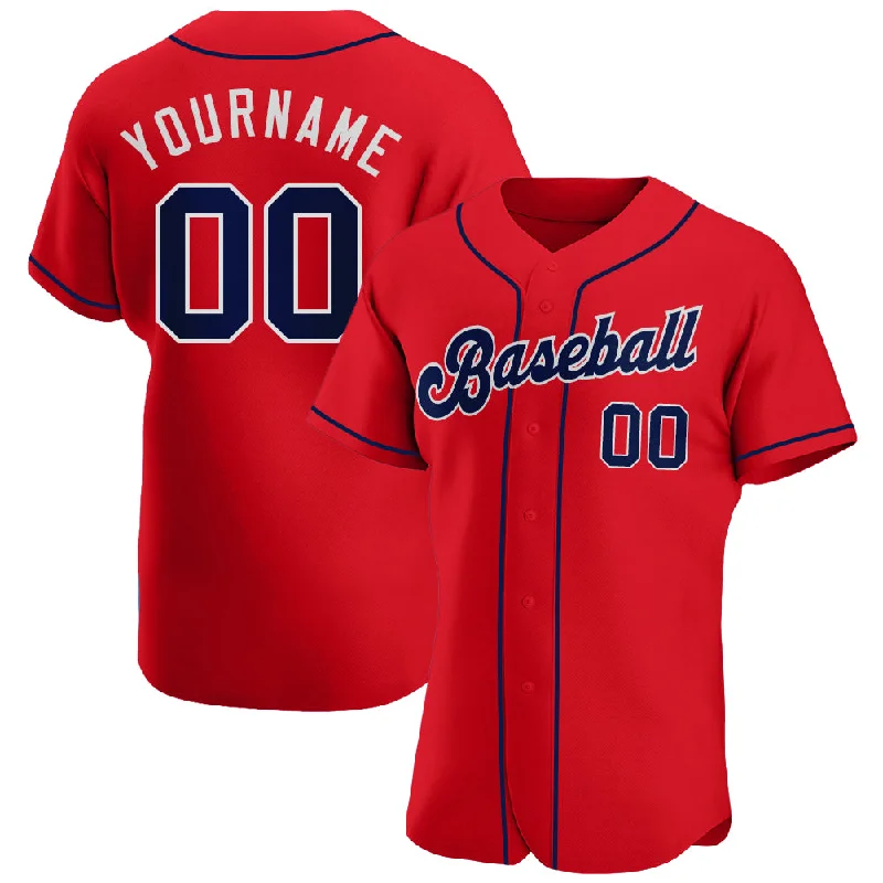 Baseball Jersey With Player Profile Printing-Custom Red Navy-White Authentic Baseball Jersey