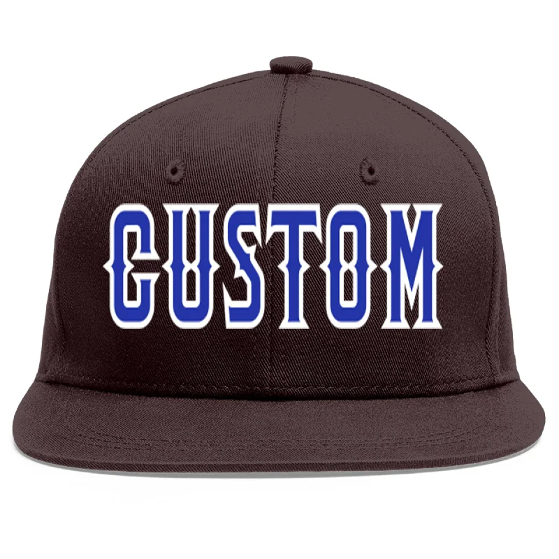 Baseball Cap For Casual Outfits-Custom Brown Royal-White Flat Eaves Sport Baseball Cap