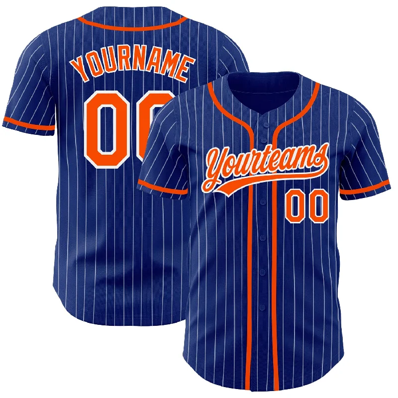 Personalized Baseball Jersey-Custom Royal White Pinstripe Orange Authentic Baseball Jersey