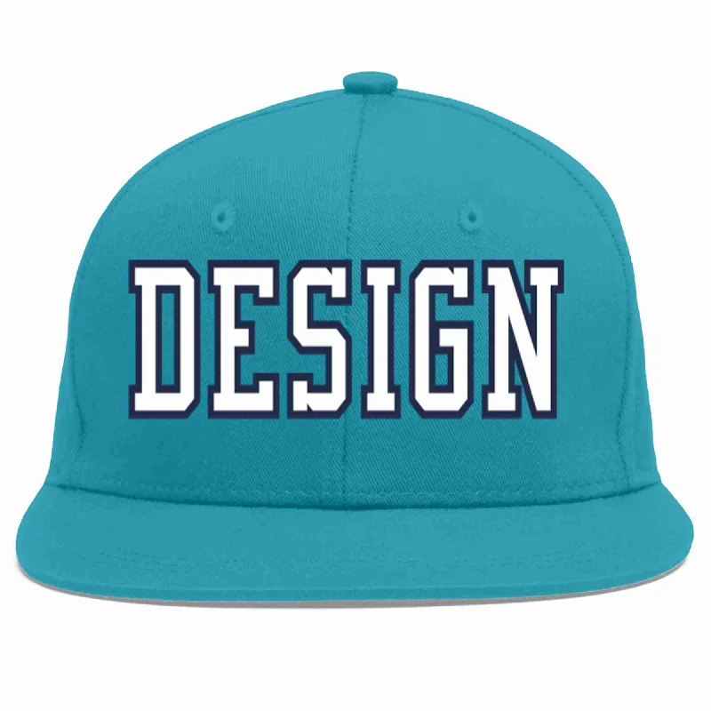 Baseball Cap With Team Colors-Custom Aqua White-Navy Flat Eaves Sport Baseball Cap Design for Men/Women/Youth