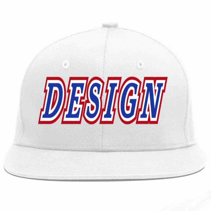 Personalized Snapback Baseball Cap-Custom White Royal-White Flat Eaves Sport Baseball Cap Design for Men/Women/Youth