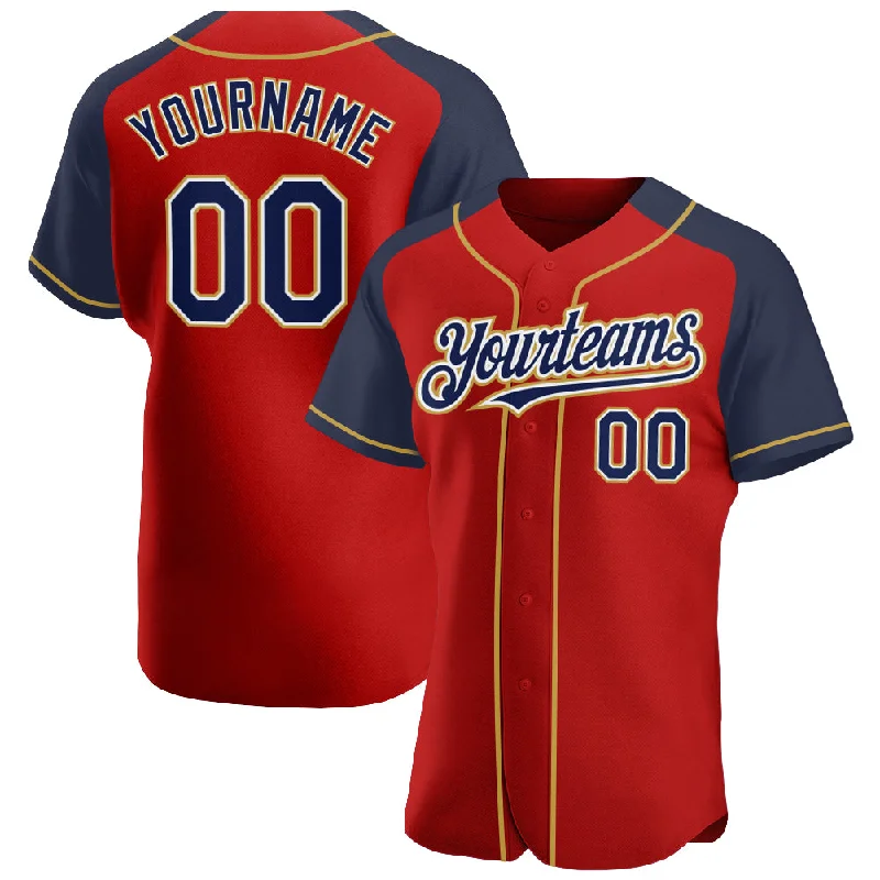 Baseball Jersey For Promotional Apparel-Custom Red Navy-Old Gold Authentic Raglan Sleeves Baseball Jersey