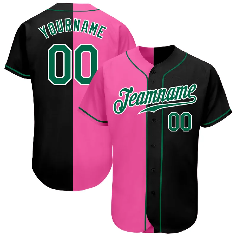 Baseball Jersey For Sport Lovers-Custom Black Kelly Green-Pink Authentic Split Fashion Baseball Jersey