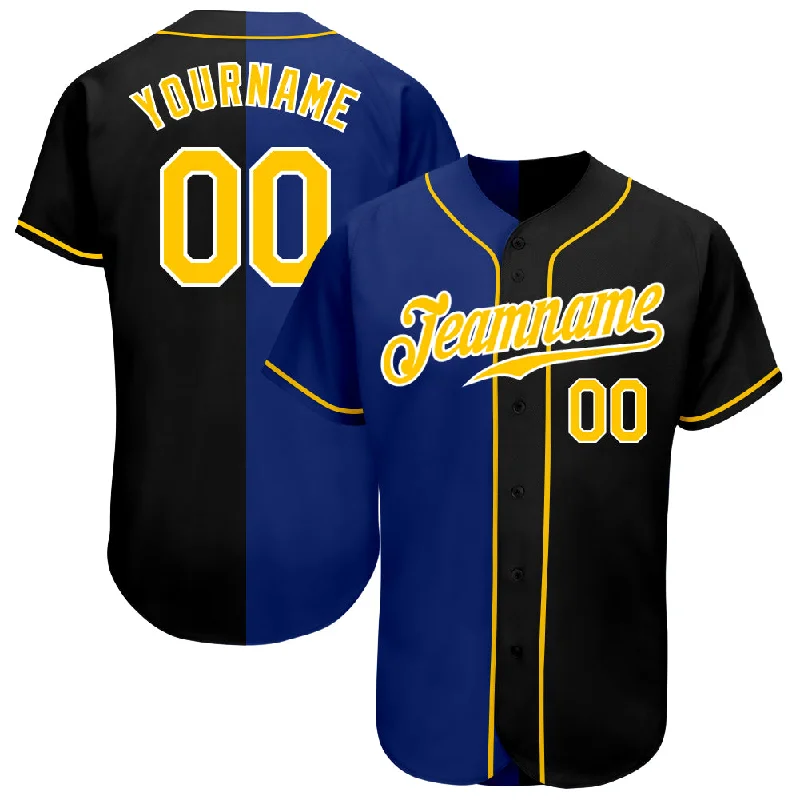 Baseball Jersey For Team Apparel-Custom Black Gold-Royal Authentic Split Fashion Baseball Jersey