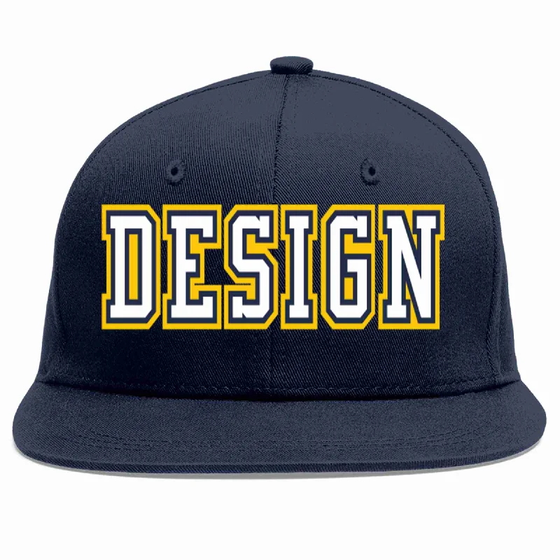 Custom Baseball Cap For Advertising-Custom Navy White-Navy Flat Eaves Sport Baseball Cap Design for Men/Women/Youth