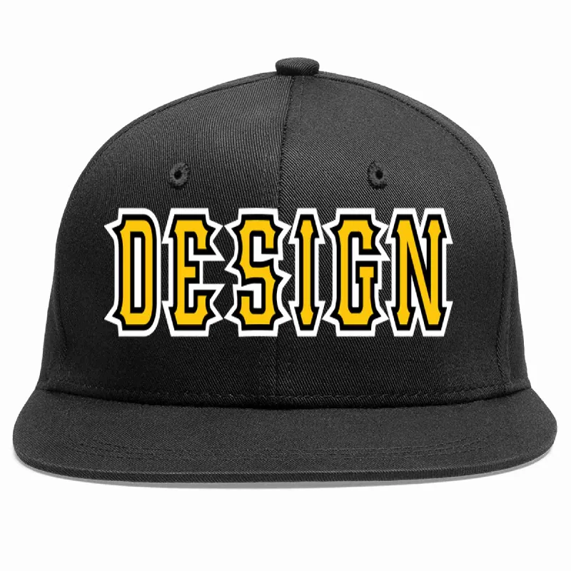 Baseball Cap For Personalized Fan Apparel-Custom Black Gold-Black Flat Eaves Sport Baseball Cap Design for Men/Women/Youth