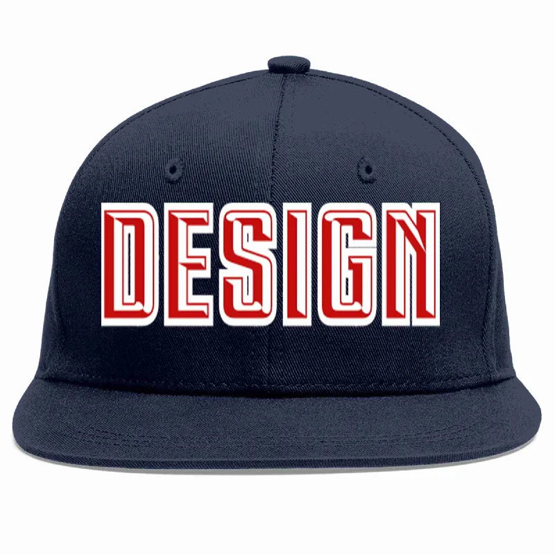 Custom Baseball Cap For Holidays-Custom Navy Red-White Flat Eaves Sport Baseball Cap Design for Men/Women/Youth