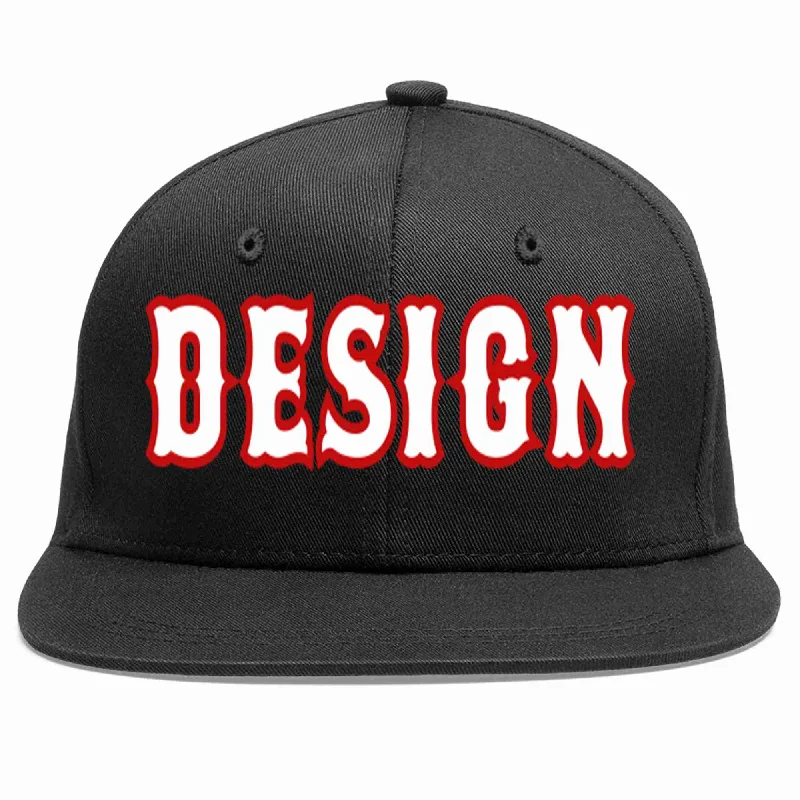 Custom Baseball Cap For Advertising-Custom Black White-Red Flat Eaves Sport Baseball Cap Design for Men/Women/Youth