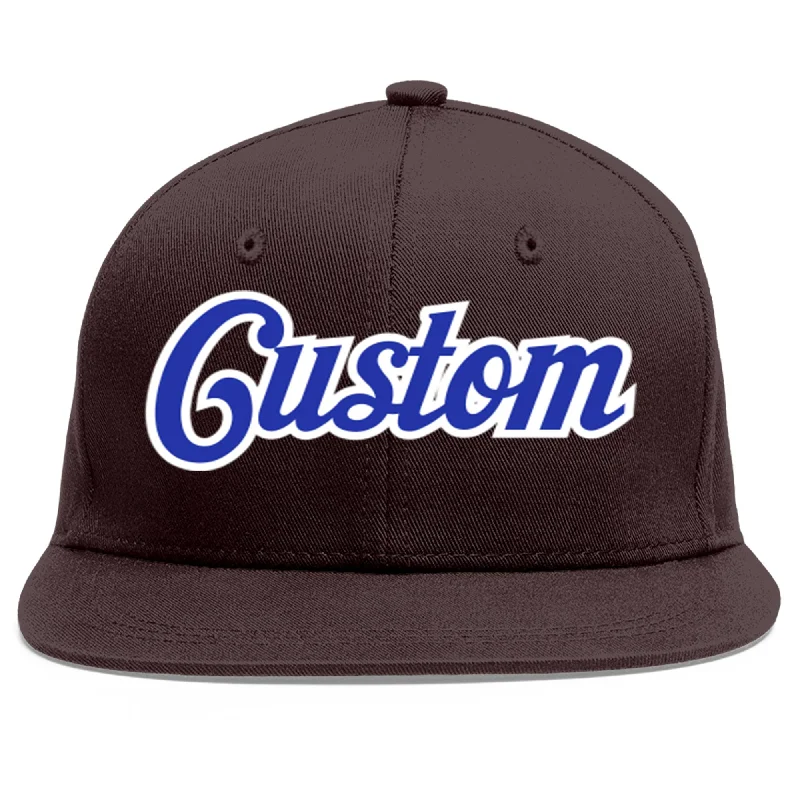 Baseball Cap With Custom Embroidery Design-Custom Brown Royal-White Flat Eaves Sport Baseball Cap