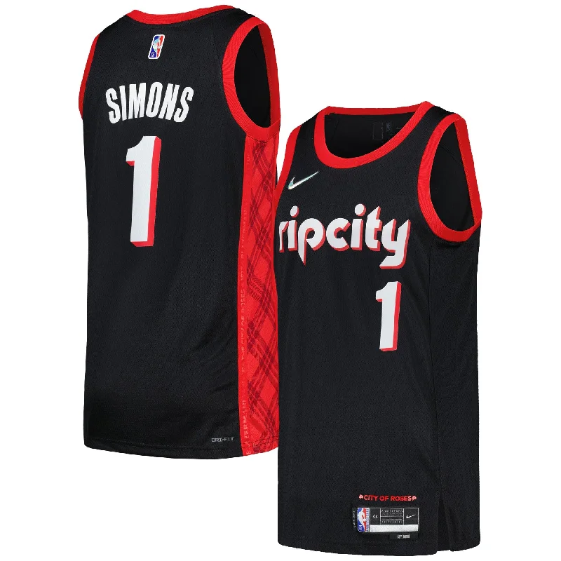 Basketball Jersey With Breathable Material-Anfernee Simons Portland Trail Blazers Swingman Player Basketball Jersey - City Edition - Black