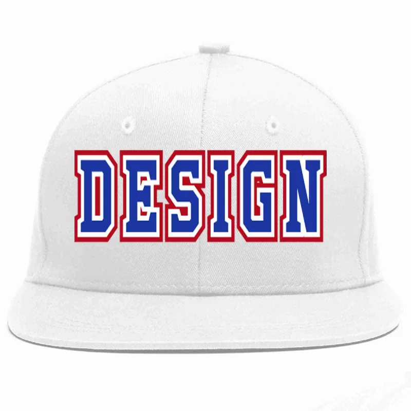 Custom Baseball Cap For Promotions-Custom White Royal-White Flat Eaves Sport Baseball Cap Design for Men/Women/Youth