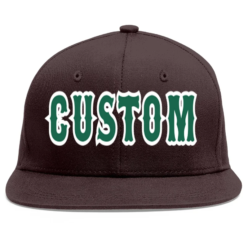 Baseball Cap For Custom Events-Custom Brown Kelly Green-White Flat Eaves Sport Baseball Cap