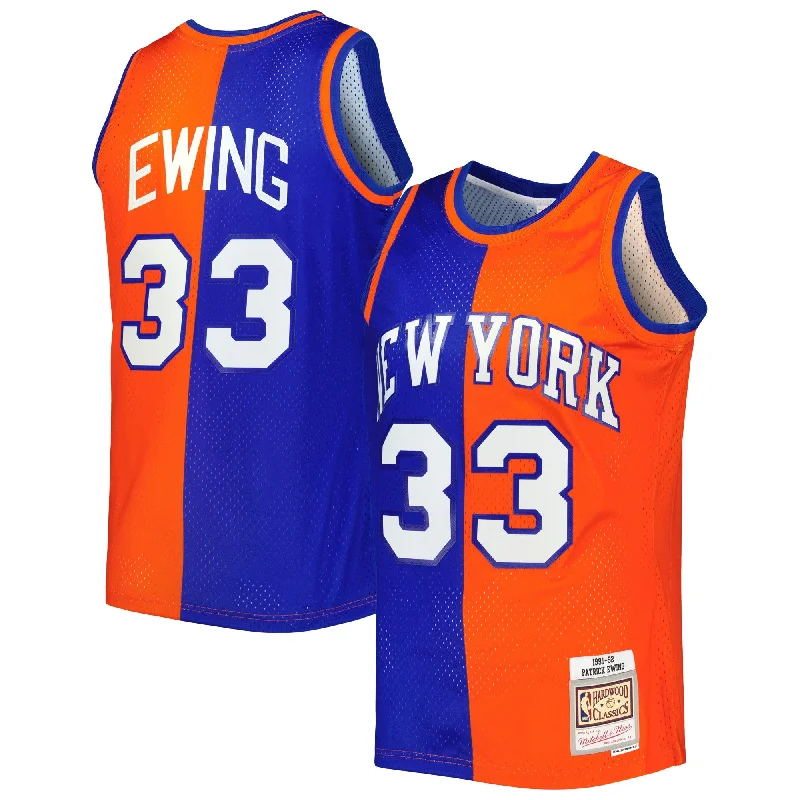 Custom Basketball Jersey For Professional Teams-Patrick Ewing New York Knicks Hardwood Classics 1991/92 Split Swingman Basketball Jersey - Blue/orange