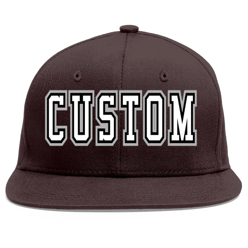 Baseball Cap With Bold Text-Custom Brown White-Black Flat Eaves Sport Baseball Cap