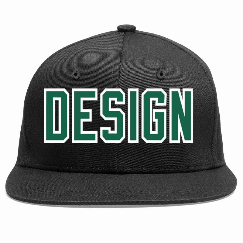 Baseball Cap For Casual Fashion-Custom Black Kelly Green-White Flat Eaves Sport Baseball Cap Design for Men/Women/Youth