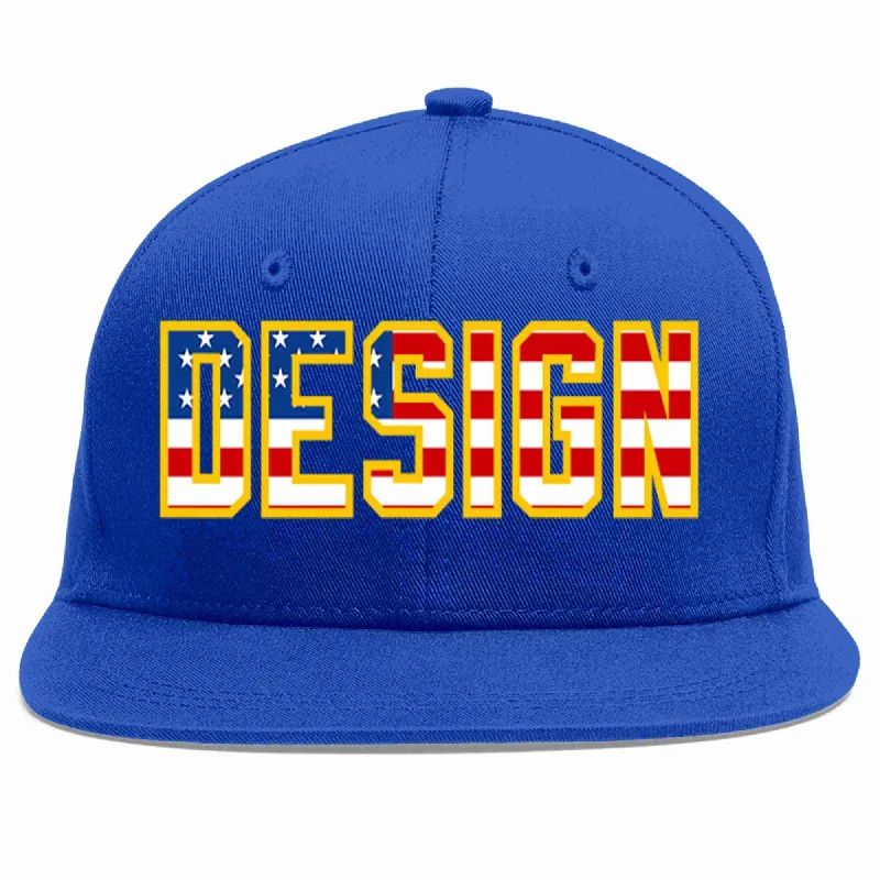 Baseball Cap For Personalized Clothing-Custom Royal USA-Gold Flat Eaves Sport Baseball Cap Design for Men/Women/Youth