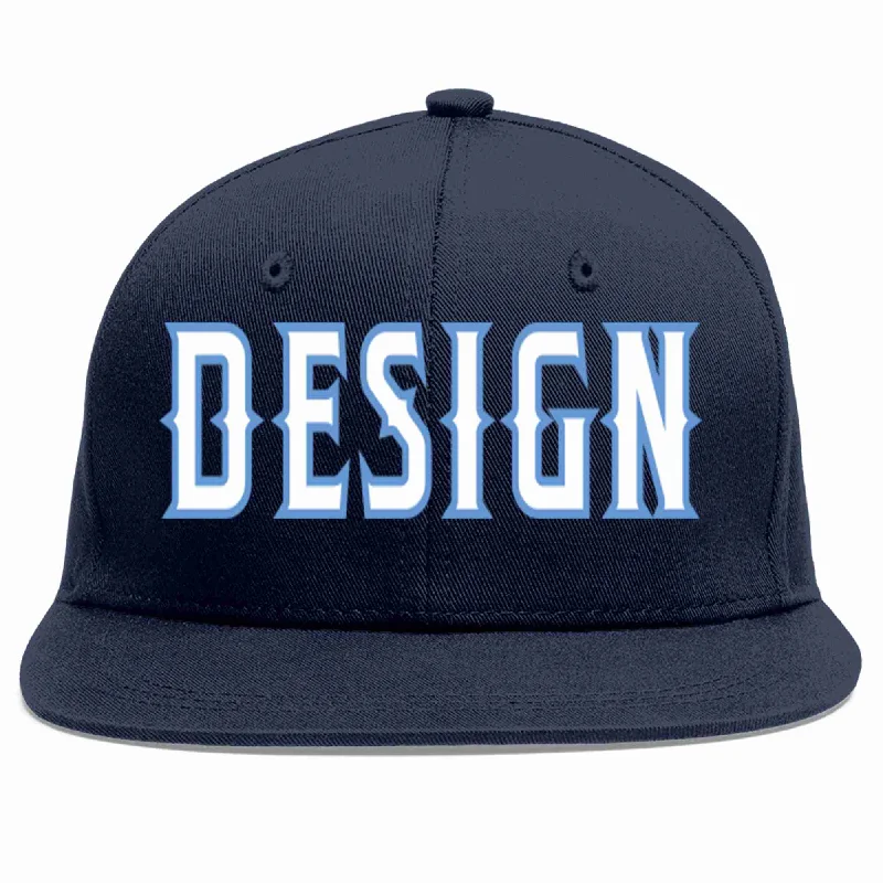 Baseball Cap For Popular Brands-Custom Navy White-Light Blue Flat Eaves Sport Baseball Cap Design for Men/Women/Youth