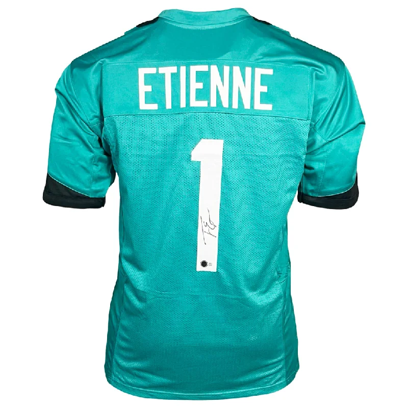 Rugby Jersey For Advertising-Travis Etienne Signed Jacksonville Teal Football Jersey (Beckett)