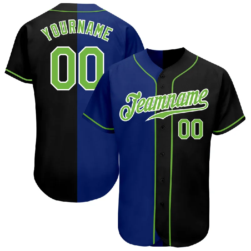 Baseball Jersey For Personalized Gifts-Custom Black Neon Green-Royal Authentic Split Fashion Baseball Jersey