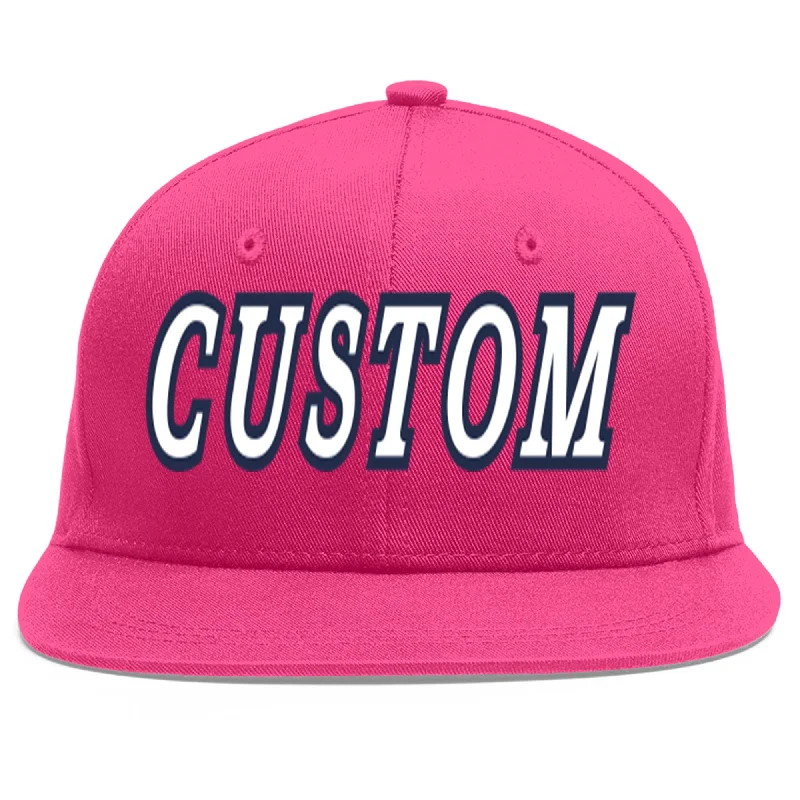 Baseball Cap For Charitable Events-Custom Rose Red White-Navy Flat Eaves Sport Baseball Cap