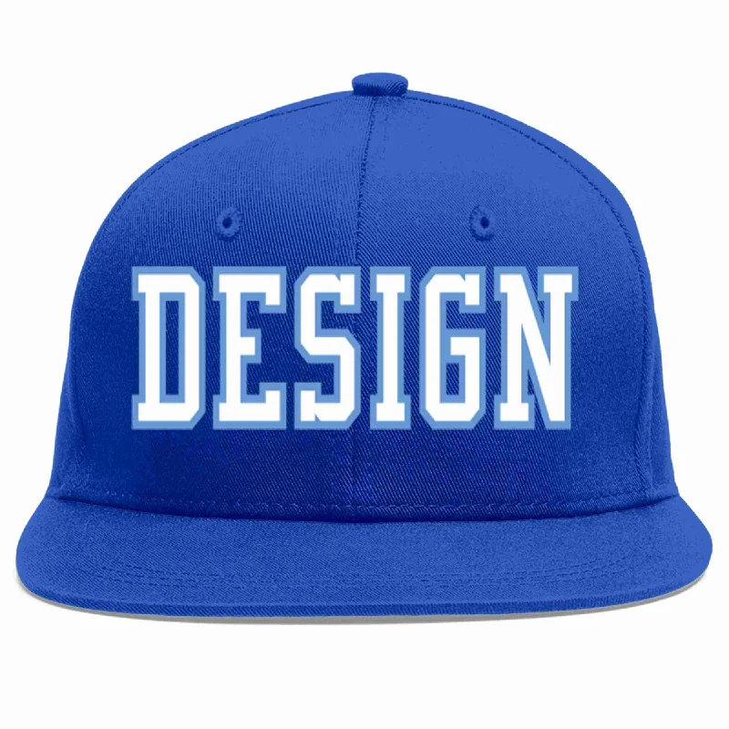 Custom Baseball Cap For Promotions-Custom Royal White-Light Blue Flat Eaves Sport Baseball Cap Design for Men/Women/Youth