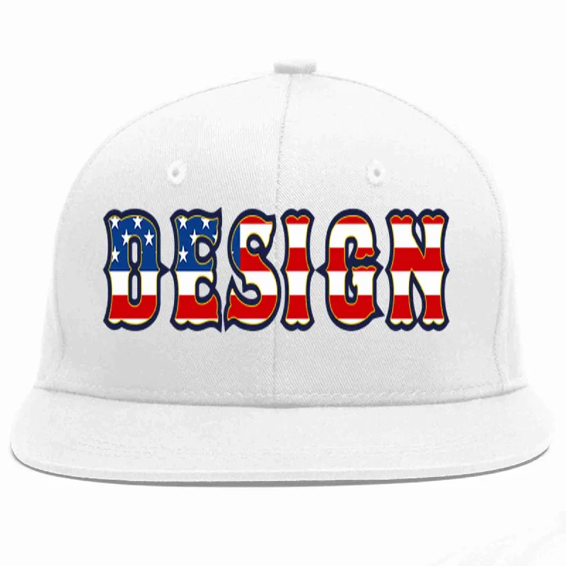 Baseball Cap With Flexible Fit-Custom White Vintage USA Flag-Gold Flat Eaves Sport Baseball Cap Design for Men/Women/Youth