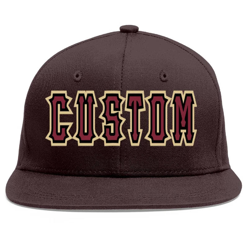 Baseball Cap For Fan Gear-Custom Brown Crimson-Black Flat Eaves Sport Baseball Cap