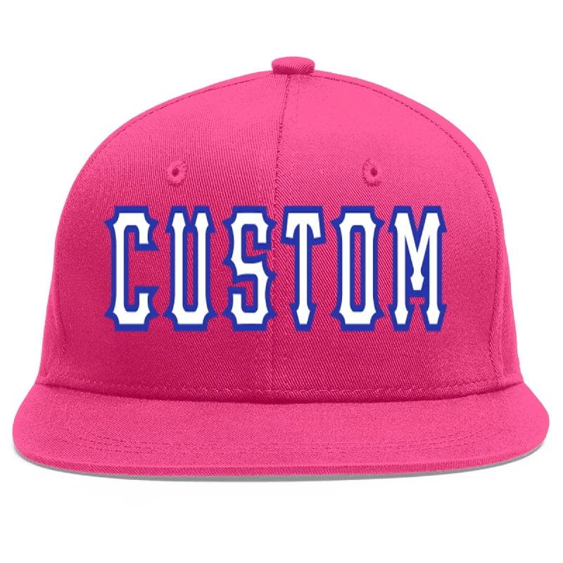 Baseball Cap With Custom Patch-Custom Rose Red White-Royal Flat Eaves Sport Baseball Cap