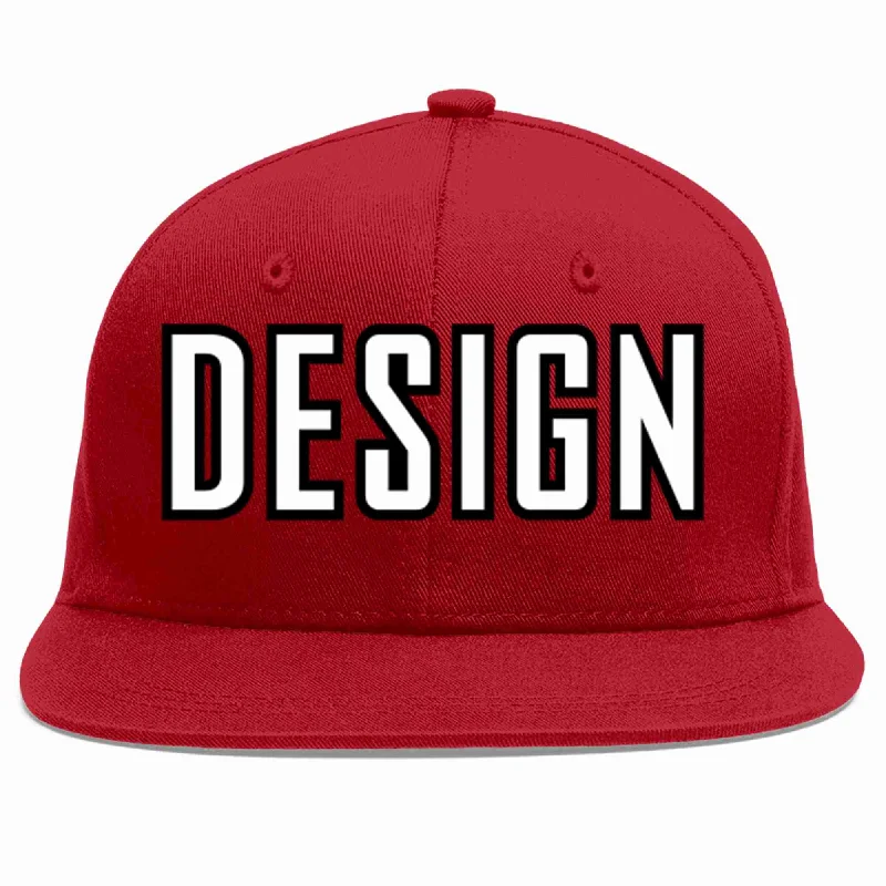 Baseball Cap For Special Events-Custom Red White-Black Flat Eaves Sport Baseball Cap Design for Men/Women/Youth