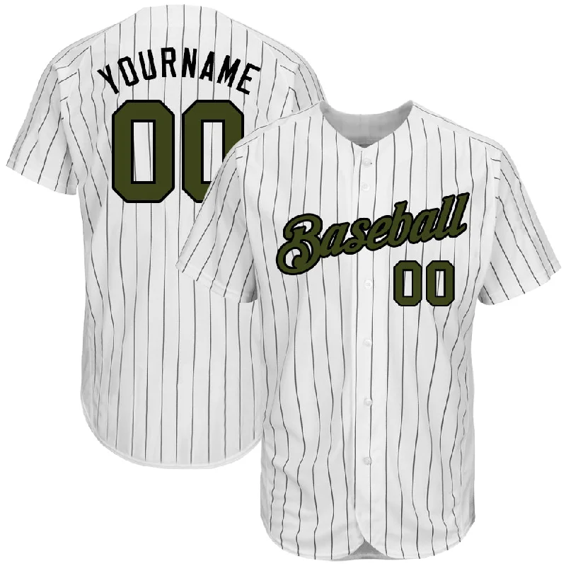 Baseball Jersey For Corporate Gifts-Custom White Black Pinstripe Olive-Black Authentic Memorial Day Baseball Jersey