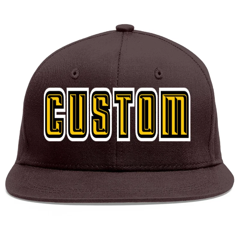 Baseball Cap With Patch-Custom Brown Gold-Black Flat Eaves Sport Baseball Cap