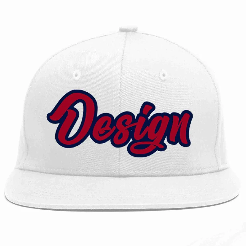 Baseball Cap For Fishing Enthusiasts-Custom White Red-Navy Flat Eaves Sport Baseball Cap Design for Men/Women/Youth