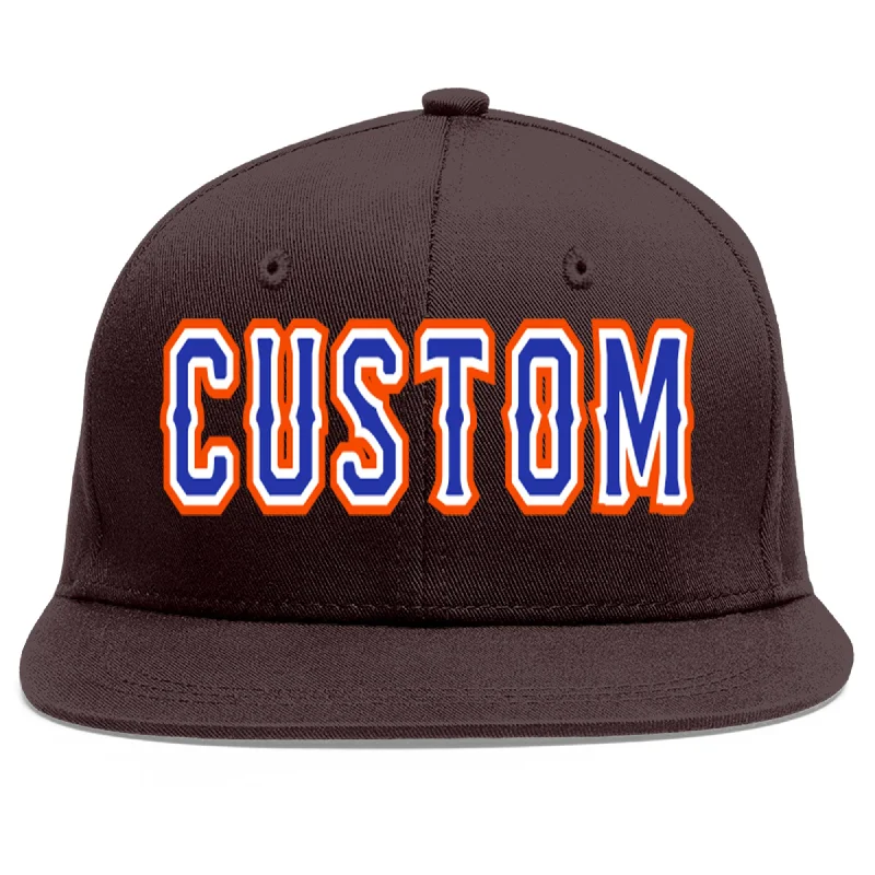 Baseball Cap For Custom Sports Gear-Custom Brown Royal-White Flat Eaves Sport Baseball Cap