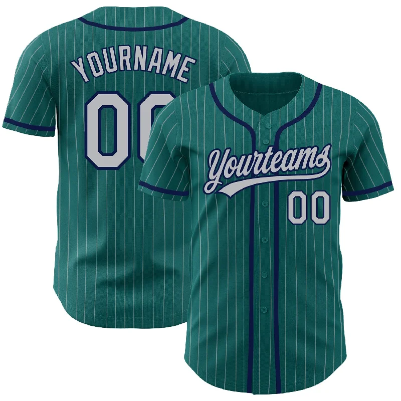 Baseball Jersey For Family Reunion Apparel-Custom Teal Gray Pinstripe Gray-Navy Authentic Baseball Jersey