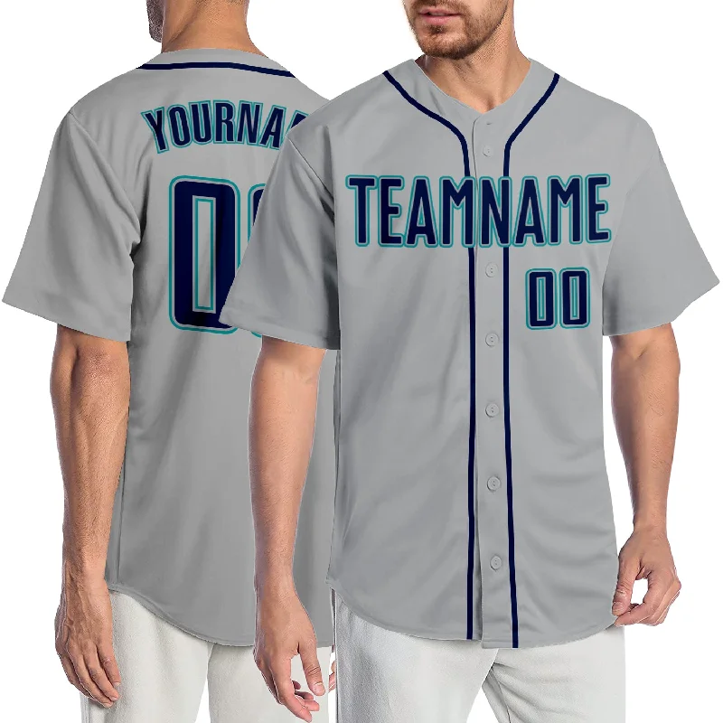 Baseball Jersey For Advertising-Custom Gray Navy-Teal Authentic Baseball Jersey