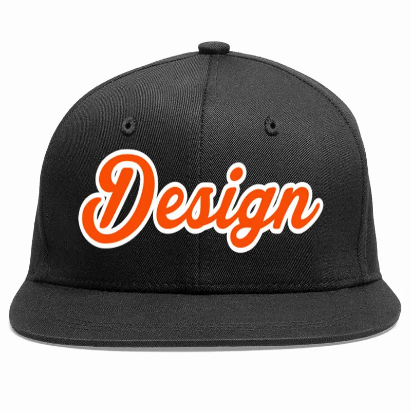 Baseball Cap For School Apparel-Custom Black Orange-White Flat Eaves Sport Baseball Cap Design for Men/Women/Youth