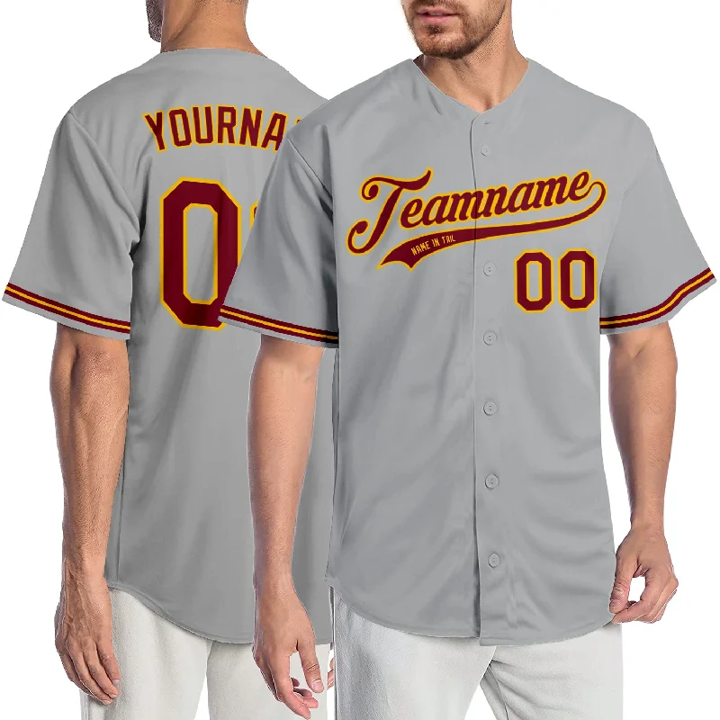 Baseball Jersey For Sports Competitions-Custom Gray Crimson-Gold Authentic Baseball Jersey