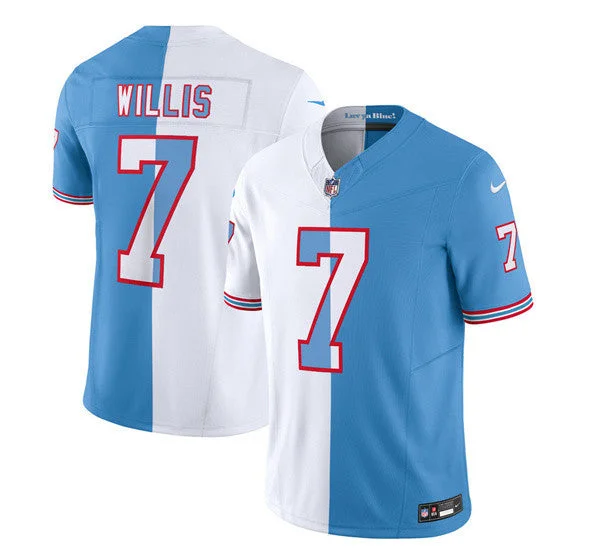 Football Jersey For Sports Enthusiasts-Men's Tennessee Titans #7 Malik Willis White/Blue 2023 F.U.S.E. Split Vapor Limited Throwback Football Stitched Jersey