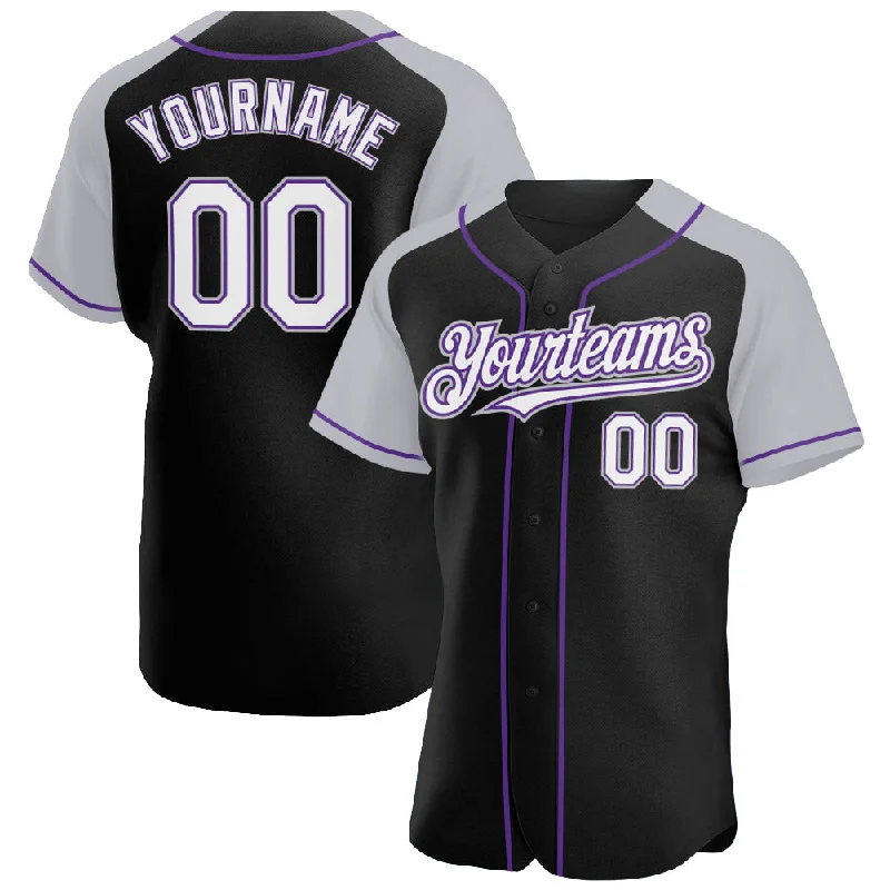 Baseball Jersey With Custom Color Choices-Custom Black White Gray-Purple Authentic Raglan Sleeves Baseball Jersey